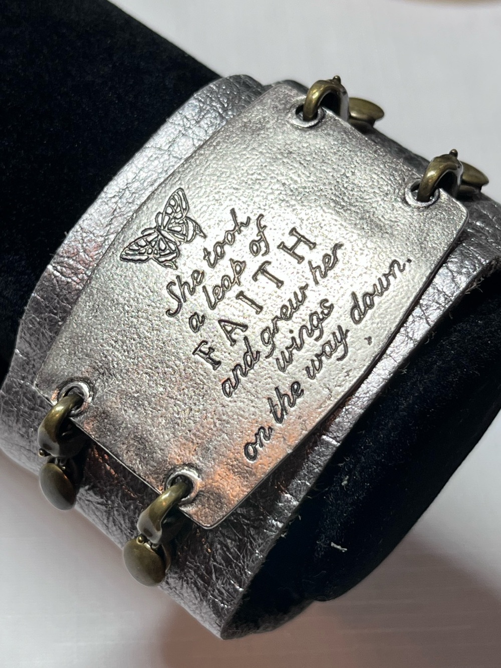 Lenny & Eva metallic blue leather sentiment bracelet